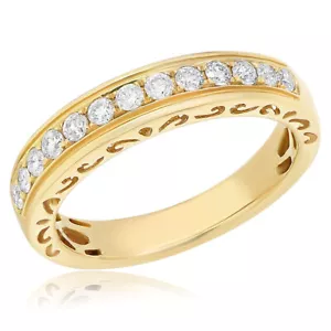 18K YELLOW GOLD CHANNEL DIAMOND WEDDING BAND COCKTAIL RING MILGRAIN INTRICATE - Bild 1 von 1