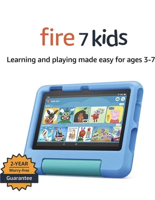 Amazon Fire 7 Kids Tablet  7 inch Display Ages 3–7 32GB GB Blue latest - Image 1 of 4
