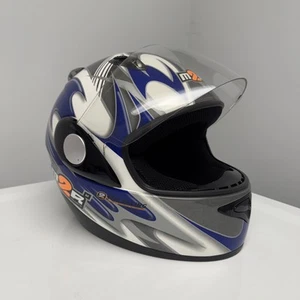 M2R vintage motorcycle racing helmet blue silver white graphic karting car - Picture 1 of 7