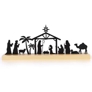 Juego de Belén de Metal Belén de Metal Negro Decoraciones de Navidad con Madera... - Imagen 1 de 9