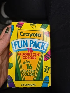 Vintage Schachtel mit Crayola Buntstiften 1990 Fun Pack 16 fluoreszierende 16 klassische Farben 32 - Bild 1 von 13