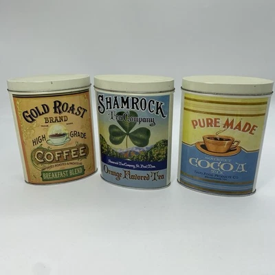 Vintage 6” Tins Shamrock Tea Co Pure Made Gourmet Cocoa Mix Gold Roast Coffee - Image 1 of 4