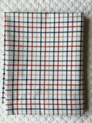 NAUTICA CUADROS TATTERSAL AZUL GRIS ROJO Y BLANCO DOBLE SÁBANA PLANA MEZCLA ALGODÓN NUEVO SIN ETIQUETAS Foto 1 de 4