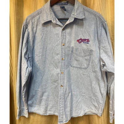 Cheers Boston Embroidered Denim Button Up Shirt Light Wash L - Image 1 of 4