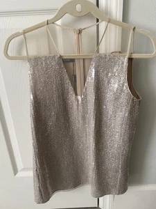 NWT Akris Taupe/Cream Sequin Sleeveless Top Blouse Sz 6 - Picture 1 of 10