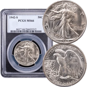 1942-S Walking Liberty Half Dollar 50c PCGS MS66 - Picture 1 of 5