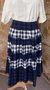 Toast Cotton Dip Dye Stripe Gingham Cotton Skirt Navy/ Ecru New With Tags UK 18 - Picture 1 of 6