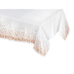 Soft Plastic Rectangular Champagne Rose Confetti Dot White Tablecover Tablecloth - Picture 1 of 1
