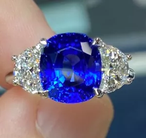 Blue Sapphire Diamond Ring 1 Carat Natural Solid 950 Platinum Size 9 10 8 - Picture 1 of 10