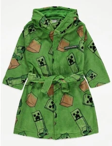 New Asda George Boys Green Minecraft Creeper Print Dressing Gown Size 10-11 Year