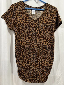 Time and Tru Maternity Leopard Print Short Sleeve Ruched Sides TShirt Top Size M - Picture 1 of 7