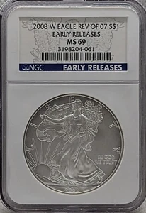 2008 W Burnished Silver American Eagle NGC MS69 NGC Reverse of 07 Early Releases - Picture 1 of 2