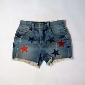 Pantaloncini denim blu Justice Glitter Stars Stone Wash orlo grezzo zip davanti nuovi con etichette taglia 6 - Foto 1 di 2