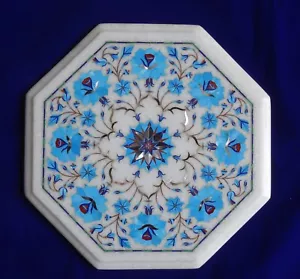 12" Marble Table top Semi Precious Stones turquoise floral inlay Work home decor - Picture 1 of 6