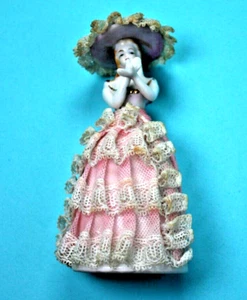 Vintage Porcelain Lace Small Lady Figurine 3.7" - Picture 1 of 10
