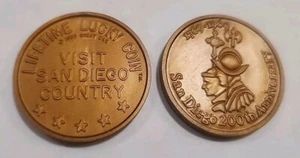 Lote de (2) monedas de la suerte de por vida coleccionables del 200 aniversario de San Diego 1969 - Imagen 1 de 4