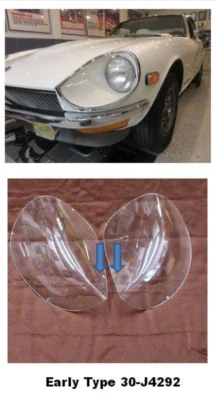 (Blem!)  Early Hole Type Headlight Cover Replacement Lens Set for Datsun 240Z - Image 1 of 4