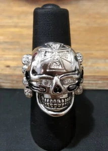 925 sterling silver mens Skull With Crystals Men’s ring - Bild 1 von 11