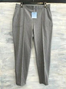 ST. JOHN Bird's Eye Side-Zip Pull-On Double Knit Pants, 12 - Grey Melange - $395 - Picture 1 of 12
