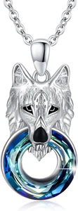 Wolf Head Crystal Pendant Necklace 925 Sterling Silver Jewelry Gifts Women Men - Picture 1 of 6