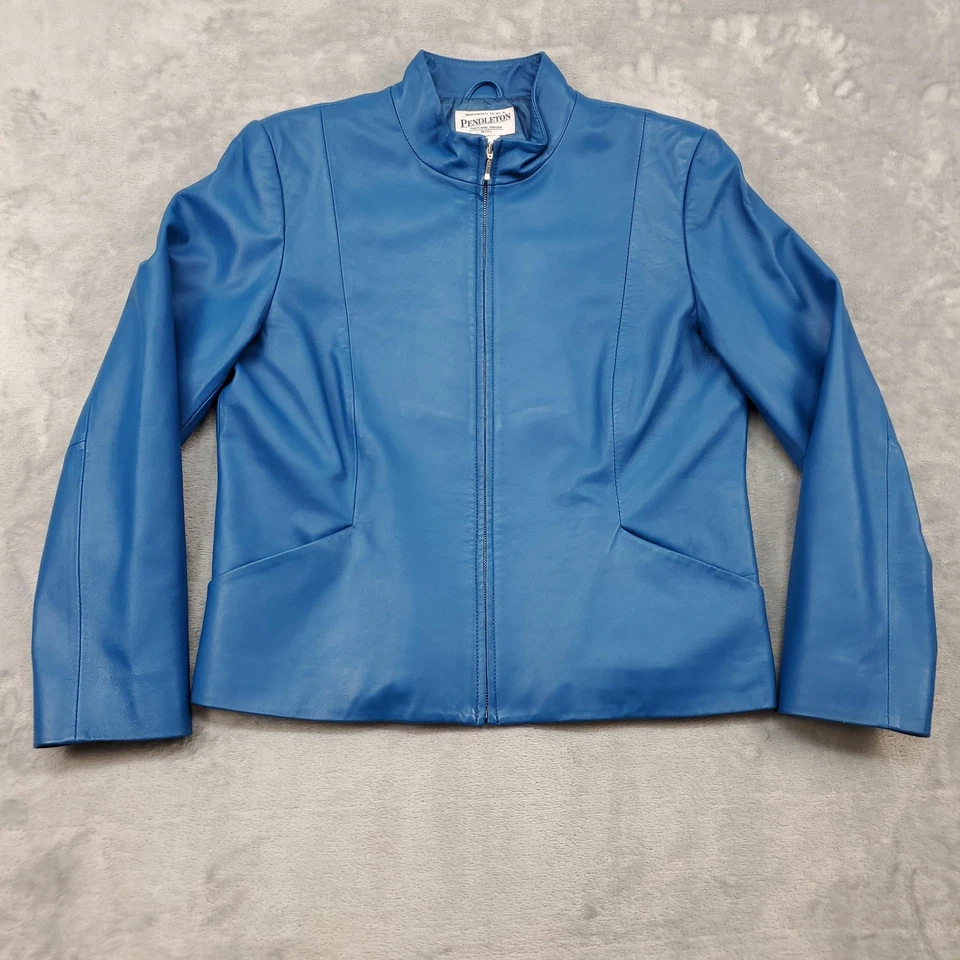Pendleton Jacket Womens Small Petite Blue Leather Full Zip Front Lined Classic - Image 1 of 4
