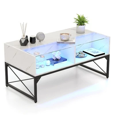 Mesa De Centro Blanca 41.5 Pulgadas Con Luz LED y Remoto Para Sala En Oferta Foto 1 de 4
