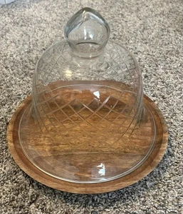 Wooden Tray w/Glass Dome for Serving Pastries, Cake, Cheese, Etc. - Picture 1 of 8