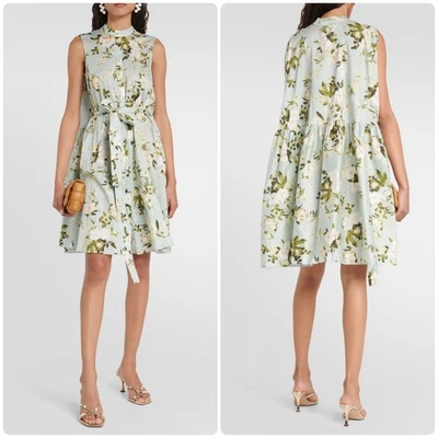 Erdem Womens Soleil Floral Print Cotton Poplin Sleeveless Mini Dress Size 8 Mint - Image 1 of 4