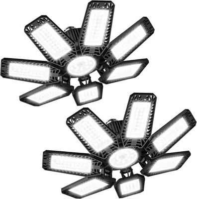 Paquete de 2 luces LED para garaje - 200W 20000LM 6500K techo 7+1 paneles ajustables, tienda Foto 1 de 4