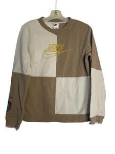 Nike Unisex XL Colorblock Spellout Swoosh Pull Over Sweatshirt Warm Soft Tan - Picture 1 of 3