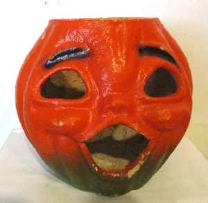Vintage Halloween Zellstoff Pappmaché Kürbis Jack-O-Lantern Chor Junge 7 1/2"x 8" - Bild 1 von 4