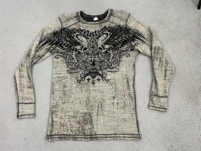 Camisa Térmica Reversible Y2K Affliction Para Hombres Grande Gris Negro Calavera Alas Grunge Foto 1 de 4