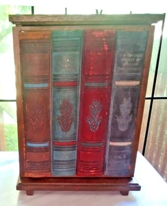 Vintage Book Spines, wooden Mini Bar Set with cut glass decanter, 5 shot glasses - Picture 1 of 12