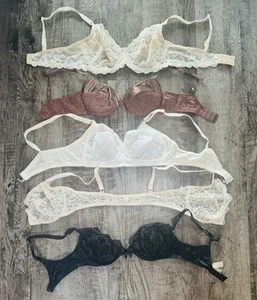 Lot Of 5 Vintage Bras Various Sizes Lace Victorias Secret Maidenform 70s 80s 90s - Picture 1 of 21