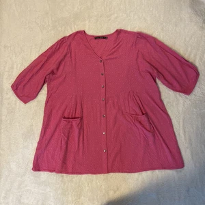 Blusa túnica Gudrun Sjoden XXL algodón orgánico bolsillos abotonados rosa - Imagen 1 de 12