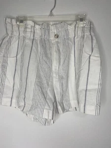 Madewell Womens M Paperbag Shorts Off White Blue Striped Linen Blend Pockets NEW - Foto 1 di 6