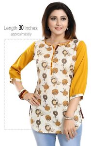 Women Ethnic Kurti Tunic Kurta Floral Shirt Short Dress Cotton Printed MM257
