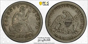 1854 Seated Liberty Quarter - VF30 PCGS Graded w/ TrueView GoldShield Slab - Picture 1 of 3