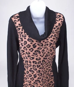 BCX Womens Black Animal Print Long Sleeve Cowl Neck Short Shift Dress Size M - Picture 1 of 6