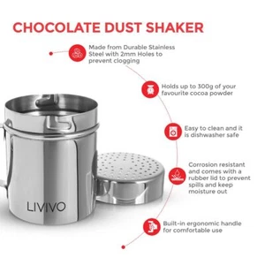 Stainless Steel Chocolate Shaker Icing Cocoa Flour Sugar Cappuccino Sifter & Lid - Picture 1 of 12