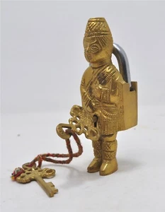 Antique Replica Brass Man Shape Lock Hand Crafted Working With Key - Picture 1 of 11
