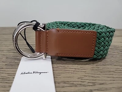 Salvatore Ferragamo Cinturón Hombre Marrón Verde Trenzado 38/95 Nuevo Con Etiquetas $375 Foto 1 de 4