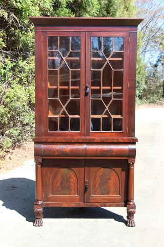 Magnificent Rare Empire Mahogany Corner Cabinet w Gothic Doors & Hairy Paw Feet Cover