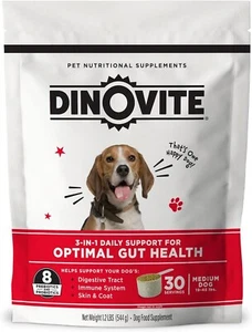 Dinovite Probiotic Supplement for Dogs Omega3 30Day Supply Medium Dogs 18-45 lbs - Picture 1 of 8