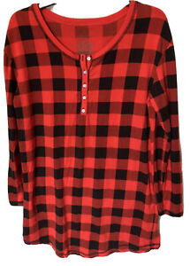 Xhilaration Women’s Sleep Shirt Small Red Cotton Blend Buffalo Check Pajama Top 