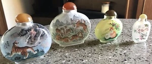 Vintage 4 Chinese Reverse Glass Hand Painted Snuff Bottle Lot - Picture 1 of 24