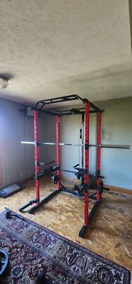 Used Red workout rack +bar+300lb plates - Image 1 of 4