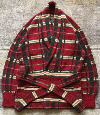 RRL Ralph Lauren 90s Hand Knit Shawl Cardigan M Red Wool Silk Double RL Used - Image 1 of 4
