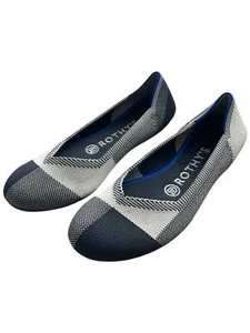 Rothy's The Flat Round Cap Toe Slip On Shoes Plaid Black White Women's Size 6 - Picture 1 of 5