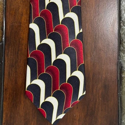 Corbata Pierre Cardin Para Hombre Toda Seda Negra Roja Geométrica Estilo Art Deco De Colección Foto 1 de 4
